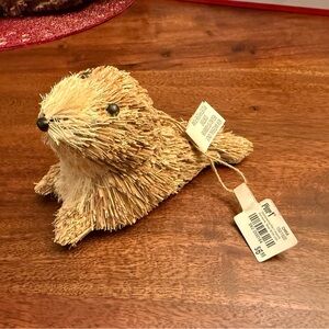 Pier 1 Straw Animal Figurine, Seal, Christmas ornament